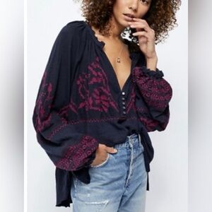 Free People Women’s Persuasion Boho Embroidered Top Size Medium